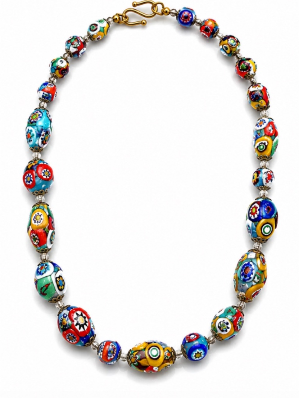 Authentic Murano Millefiori Glass Bead Necklace | Vintage Venetian | Graduated
